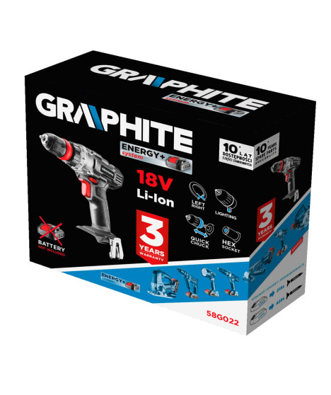 Wiertarko-wkrętarka akumulatorowa Energy+ 18V, Li-Ion, zdejmowany uchwyt 10 mm, bez akumulatora