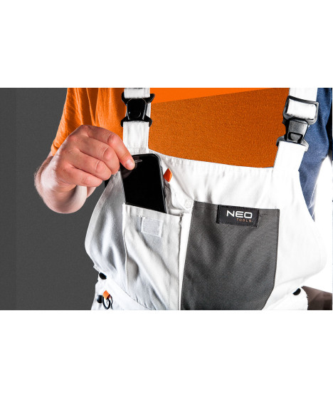 Spodnie robocze na szelkach, białe, HD, rozmiar XL/56