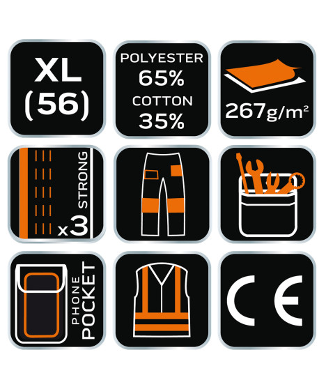 Spodnie robocze na szelkach, białe, HD, rozmiar XL/56