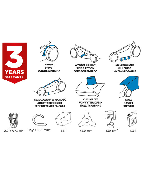 Kosiarka spalinowa 3.0KM, szerokosć koszenia 460mm