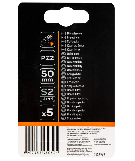 Bity udarowe S2, 50 mm, PZ2 - 5 szt.