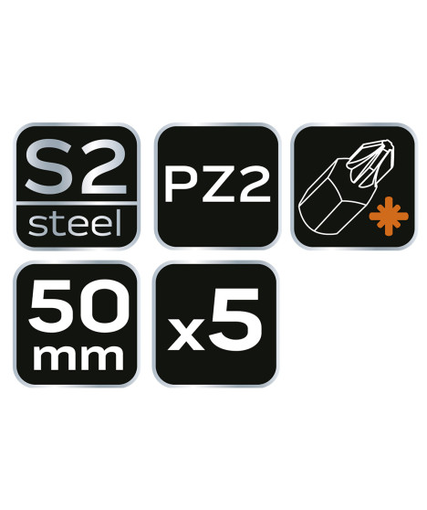 Bity udarowe S2, 50 mm, PZ2 - 5 szt.