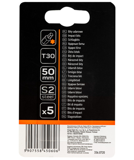 Bity udarowe S2, 50 mm, T30 - 5 szt.