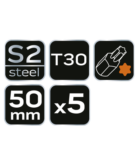 Bity udarowe S2, 50 mm, T30 - 5 szt.
