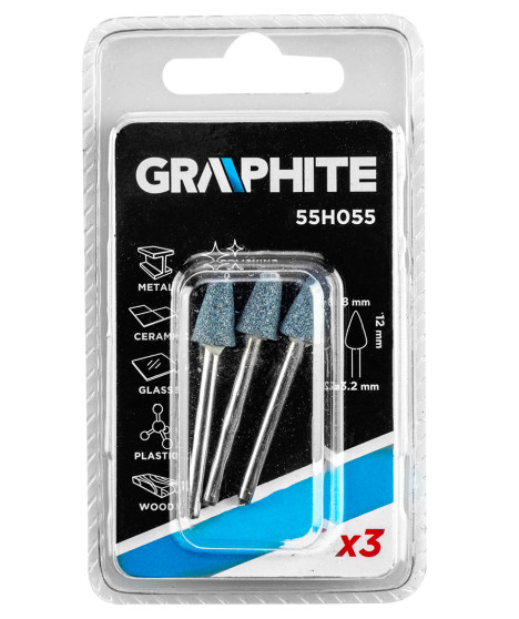 Kamień szlifierski stożek 8 x 12 mm, trzpień 3.2 mm, 3 szt.