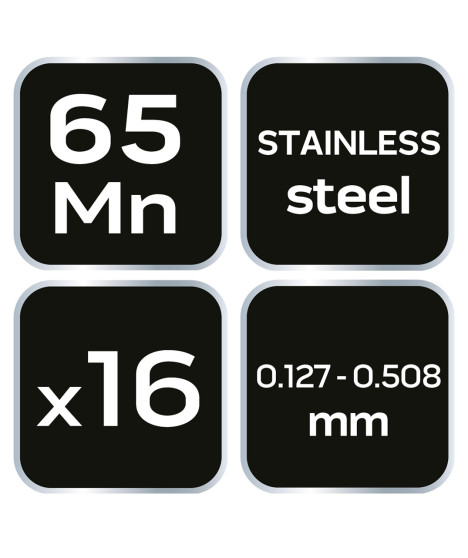 Szczelinomierz 16 listków odgiętych (0.127 - 0.508mm) 65MN/stal nierdzewna