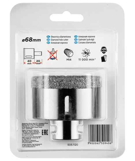 Otwornica diamentowa 68 mm x M14