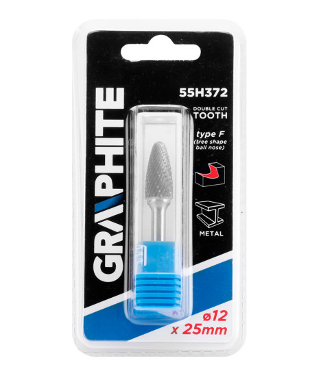 Frez do metalu HM, typ F (ostrołukowy zaokrąglony), 12 x 25 mm, trzpień 6 x 45 mm