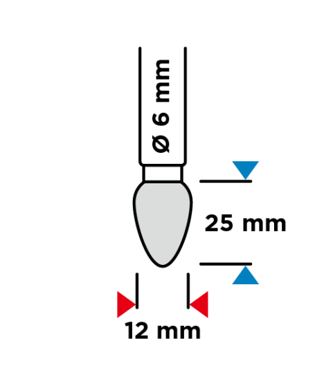 Frez do metalu HM, typ F (ostrołukowy zaokrąglony), 12 x 25 mm, trzpień 6 x 45 mm