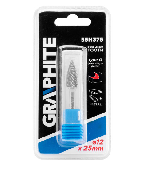 Frez do metalu HM, typ G (ostrołukowy ostry), 12 x 25 mm, trzpień 6 x 45 mm