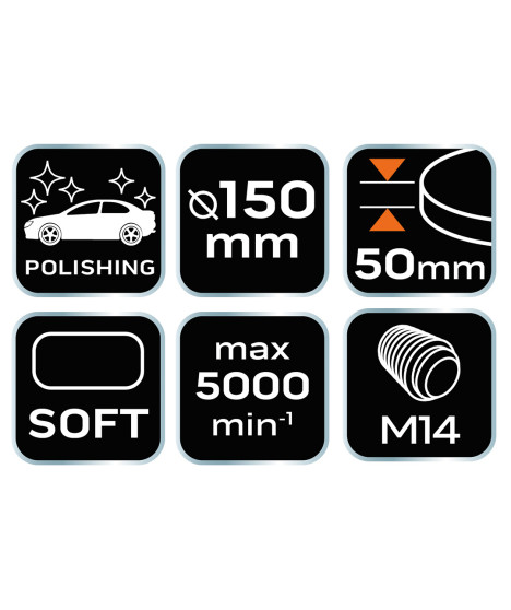 Pad polerski 150 x 50 mm, gąbka miękka, M14