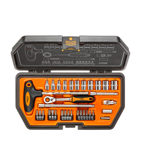 Klucze nasadowe 1/4", zestaw 34 szt.