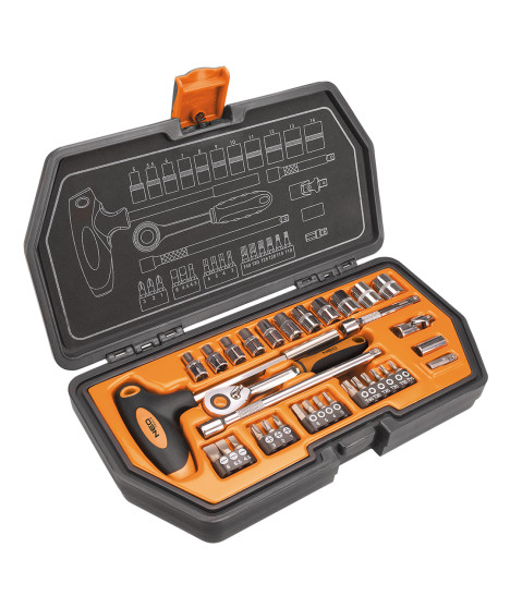 Klucze nasadowe 1/4", zestaw 34 szt.