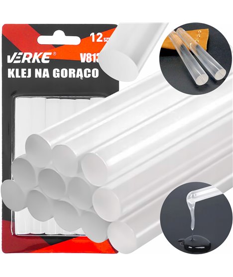 Klej do pistoletu na gorąco wkłady klejowe bezbarwny 11 mm x 100 mm 12 sztuk