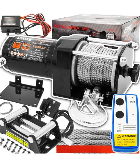 Wyciągarka elektryczna 12V 1360 kg wciągarka linowa samochodowa lawety 12 m