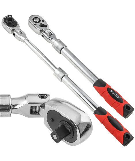 Grzechotka teleskopowa łamana 1/2" 305-445 mm 72 zęby regulowana długość