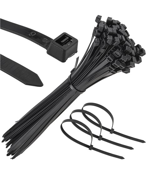 Mocne opaski zaciskowe kablowe trytki czarne taśma 7.6x380 mm 100 szt trytki