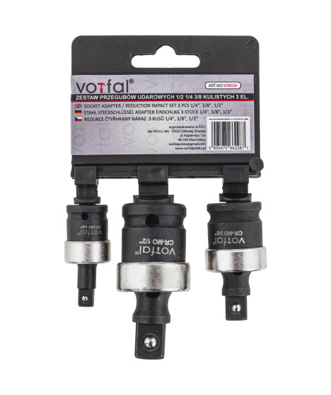 Przegub kulowy kulisty udarowy nasadki trzpienie 1/2 1/4 3/8 CR-MO 3 szt