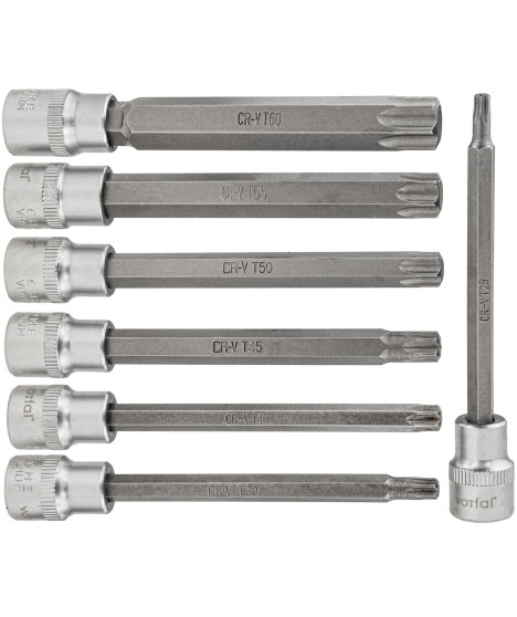 Klucze trzpieniowe nasadki torx długie 7 el T25 T30 T40 T45 T50 T55 T60