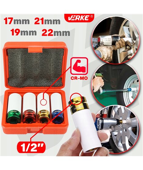 Nasadki udarowe 1/2" felg aluminiowych kół zestaw nasadek udarowych 17-22 mm