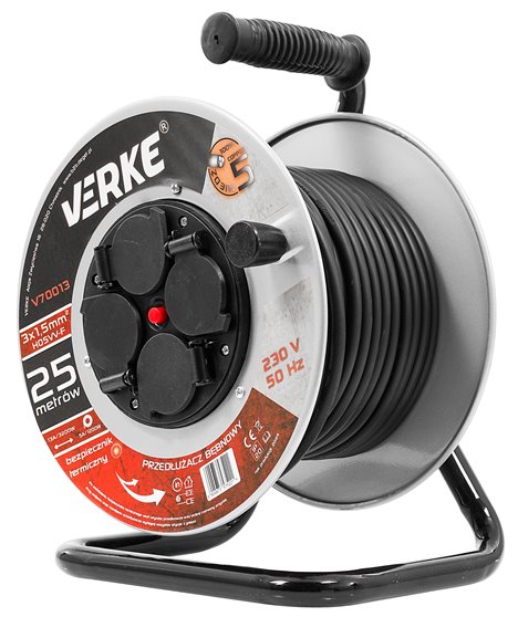 Przedłużacz na bębnie bębnowy mocny budowlany zwijak 3x1,5 mm 25 m 4 gniazda hermetyczne