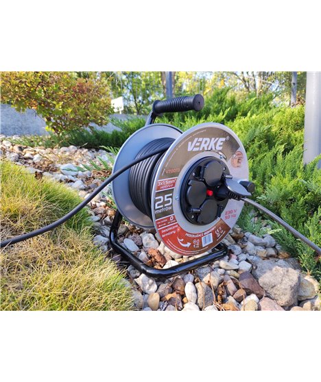 Przedłużacz na bębnie bębnowy mocny budowlany zwijak 3x1,5 mm 25 m 4 gniazda hermetyczne