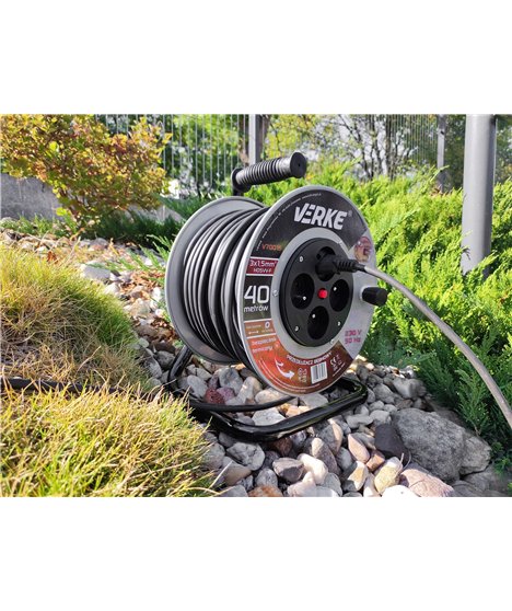 Przedłużacz na bębnie stalowym mocny budowlany zwijak 3x1,5 mm 40 m 4 gniazda