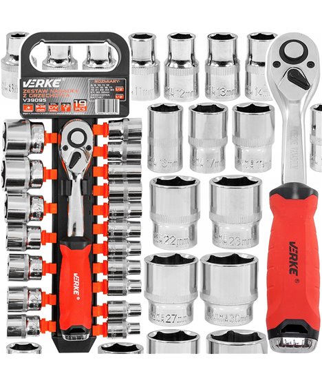 Nasadki klucze nasadowe z grzechotką 1/2" zestaw kluczy nasadowych 19 szt. 72t