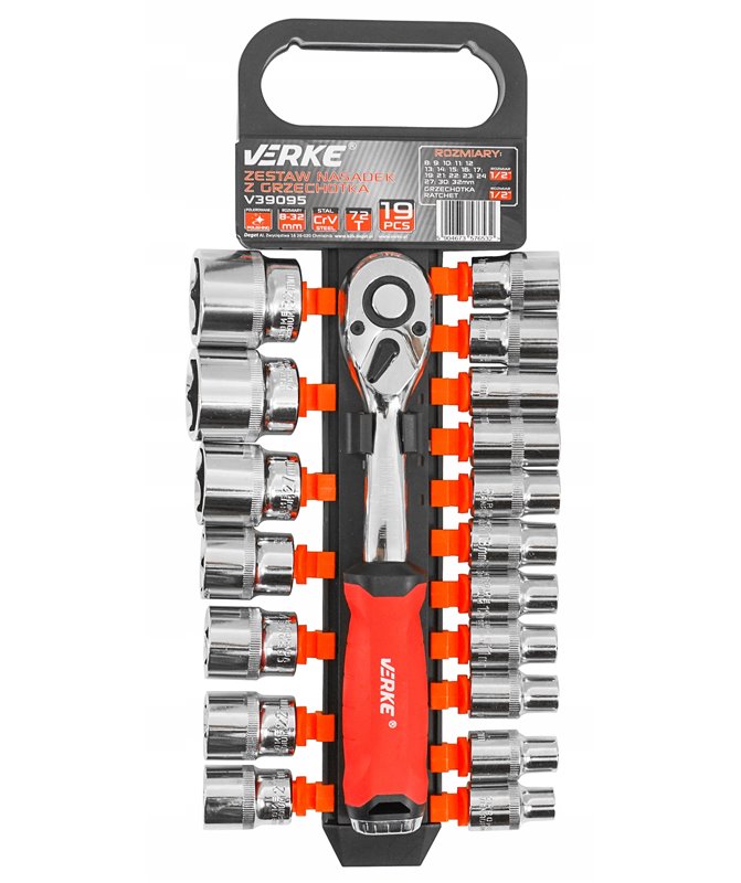 Nasadki klucze nasadowe z grzechotką 1/2" zestaw kluczy nasadowych 19 szt. 72t