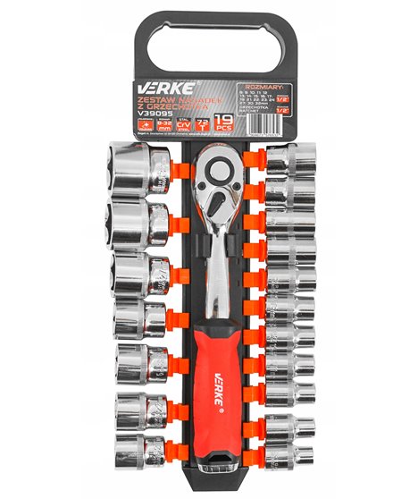 Nasadki klucze nasadowe z grzechotką 1/2" zestaw kluczy nasadowych 19 szt. 72t