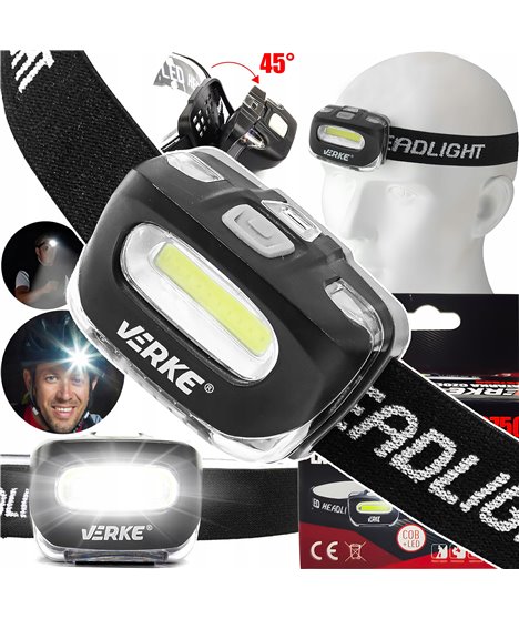 Mocna latarka czołowa lampka czołówka głowę lampa LED COB na baterie lekka