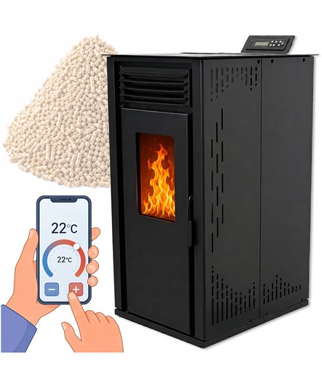 Kominek wolnostojący na pellet 8-15 kW piec na pelet sterowanie WiFi pilot
