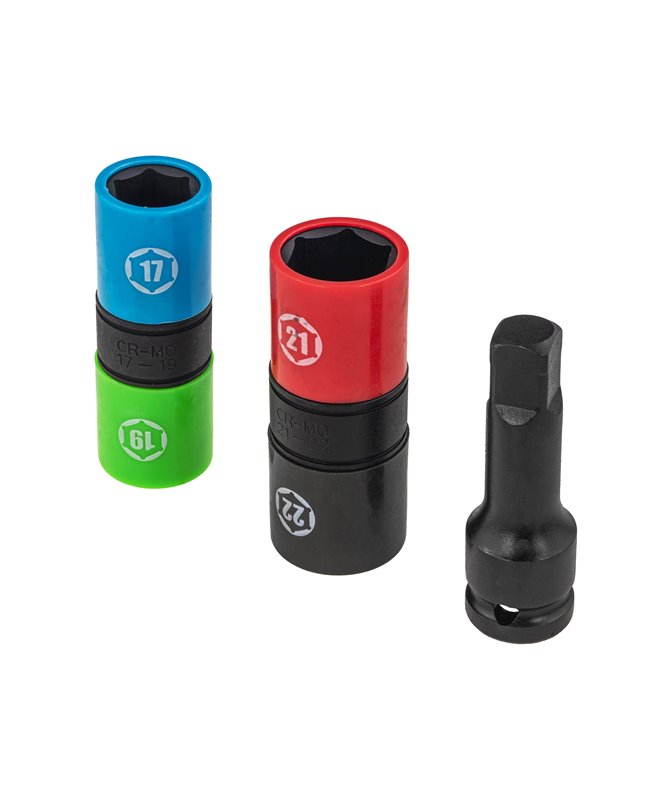 Zestaw nasadki udarowe dwustronne do kół 17 19 21 22 mm + przedłużka 1/2"