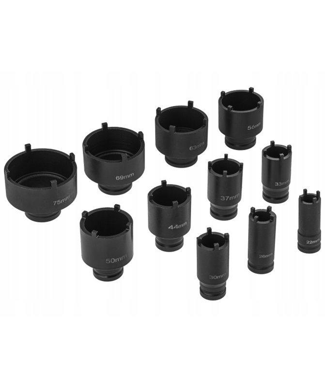 Zestaw nasadek do nakrętek wieńcowych rowkowych klucze 4-zęb 22-75 mm 11x