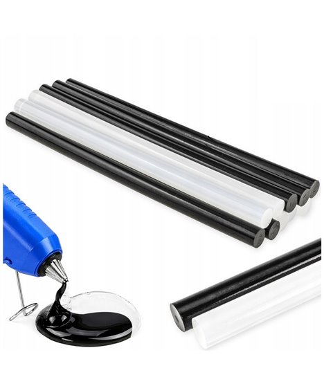 Klej do pistoletu na gorąco 10x wkłady klejowe bezbarwny czarny 11 mm 200 mm