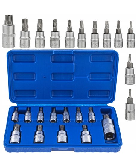 Klucze nasadowe nasadki 1/4 3/8 1/2 torx TS8-TS60 5-kątne z otworem 12 szt
