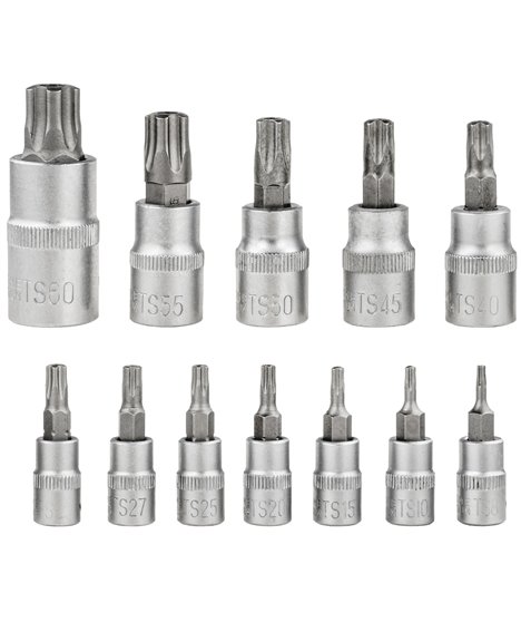 Klucze nasadowe nasadki 1/4 3/8 1/2 torx TS8-TS60 5-kątne z otworem 12 szt