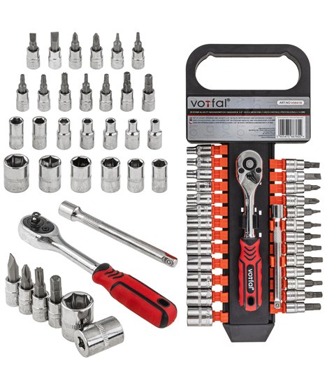 Zestaw nasadek klucze nasadowe grzechotka 1/4" 4-14 mm ph1 ph2 t10-t30