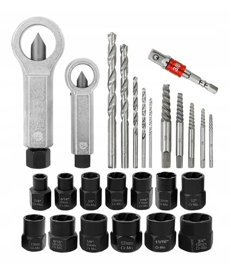 Wykrętaki do urwanych śrub 3/8" 26 szt verke