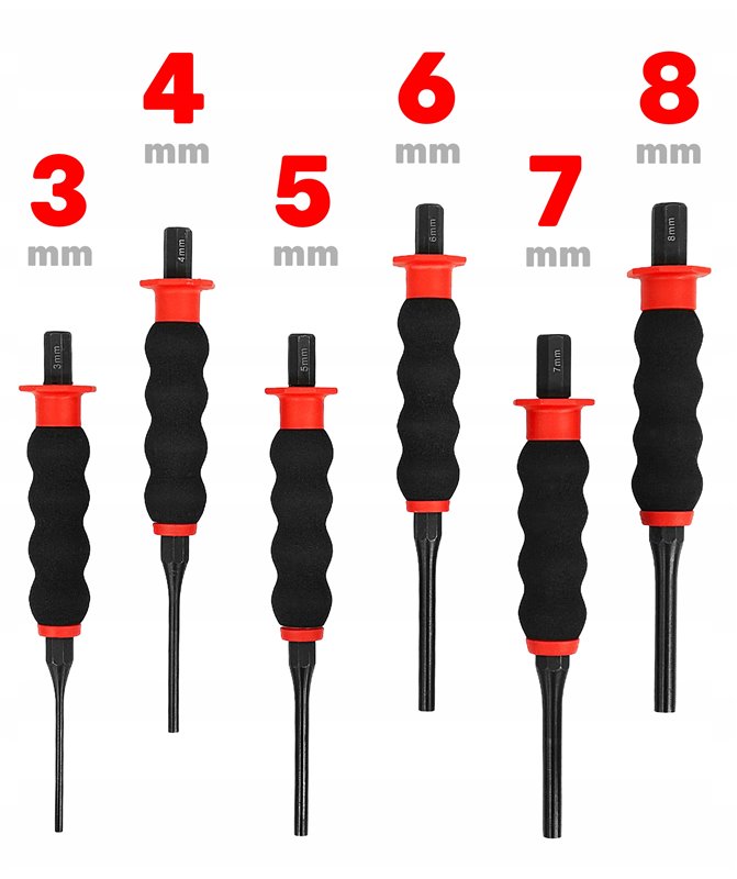 Wybijaki z rękojeścią 3-8 mm, 6 szt. verke