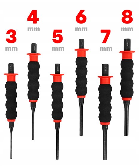 Wybijaki z rękojeścią 3-8 mm, 6 szt. verke
