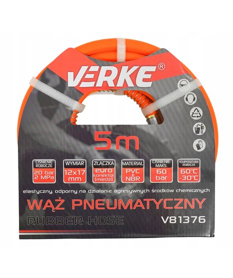 Wąż pneumatyczny 1/2", pvc+nbr, 12x17mm, 5m verke