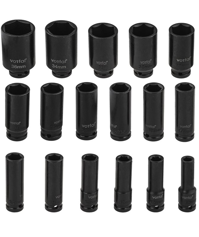 Nasadki udarowe nasadek udarowych 1/2" cala 10-36 mm 6-kątne 17 elementów