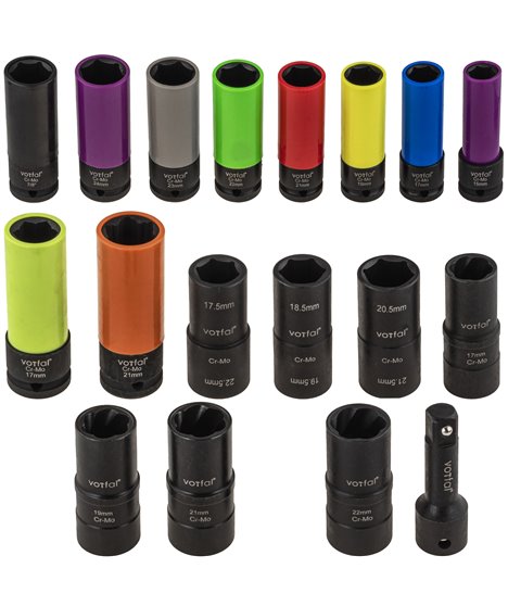 Zestaw nasadek udarowych felg alu 17-24 mm obrobionych śrub 19-22 mm CR-MO