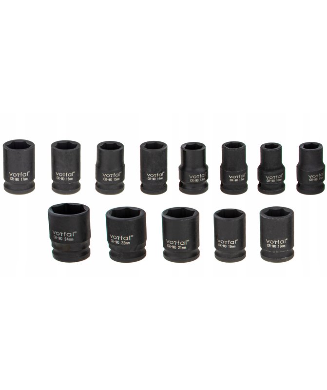 Nasadki udarowe krótkie zestaw 13 szt. 1/2" 10-24 mm