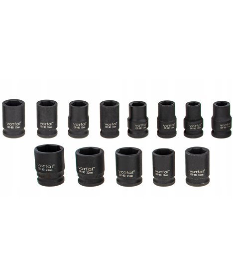 Nasadki udarowe krótkie zestaw 13 szt. 1/2" 10-24 mm