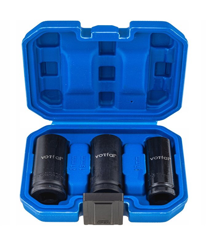 Zestaw nasadek udarowych 1/2" długich i w pudełku 17 mm 19 mm 21 mm