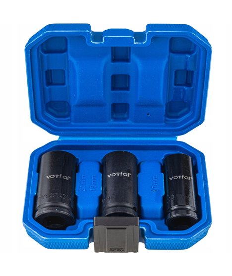 Zestaw nasadek udarowych 1/2" długich i w pudełku 17 mm 19 mm 21 mm