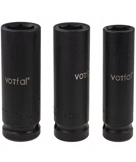 Zestaw nasadek udarowych 1/2" długich i w pudełku 17 mm 19 mm 21 mm