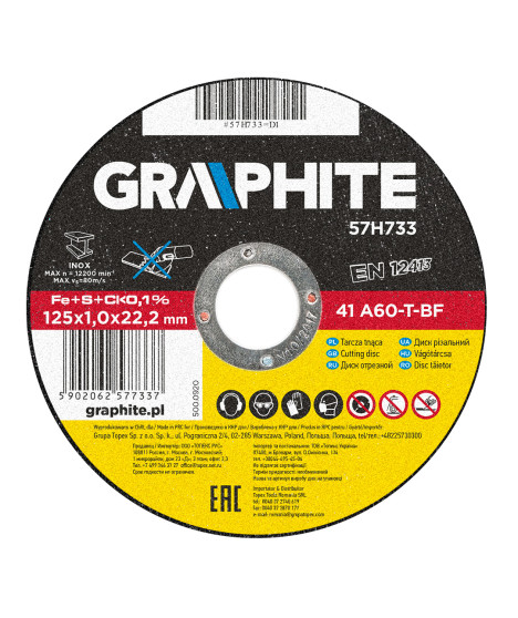 Tarcza tnąca do metalu 125 x 1.0 x 22.2 mm, 41 A60-T-BF, INOX